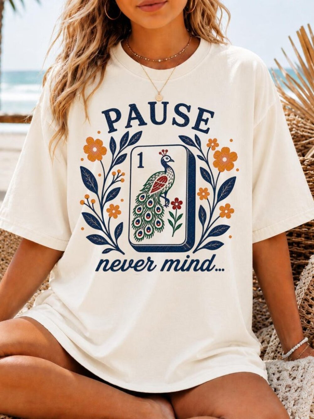 Pause Nevermind, Funny Mahjong Shirt, Peacock Mahjong Tee